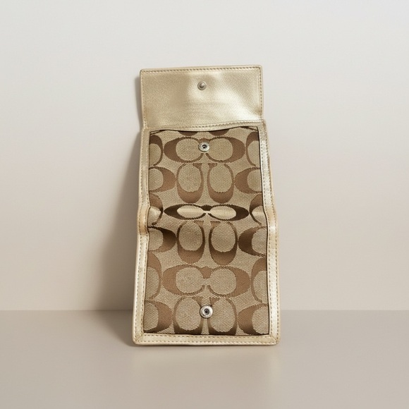 Coach Brown Signature Canvas Phone Pouch with Gold Trim - Picture 2 of 4